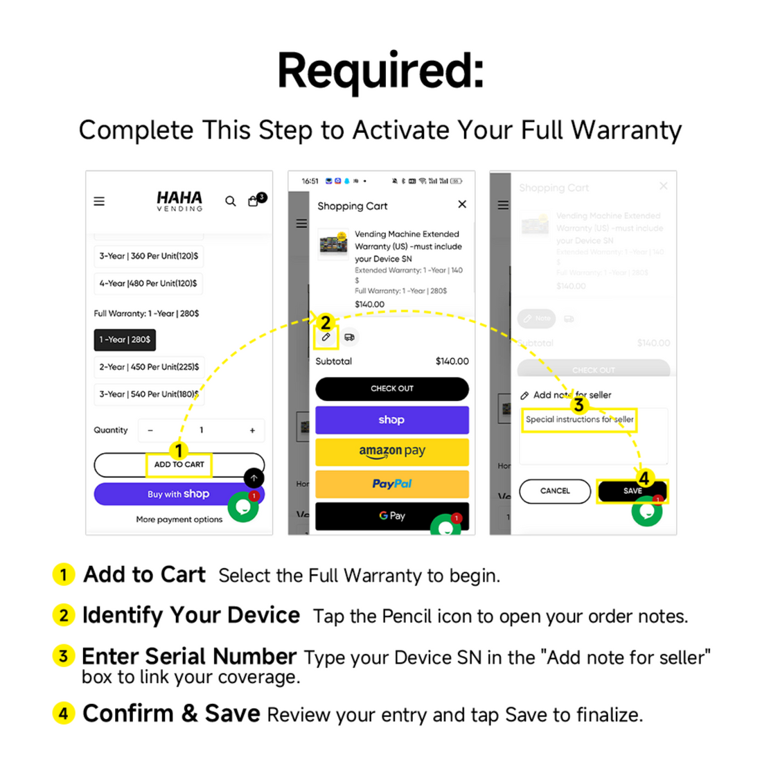 Vending Machine Full Warranty (US) -must include your Device SN