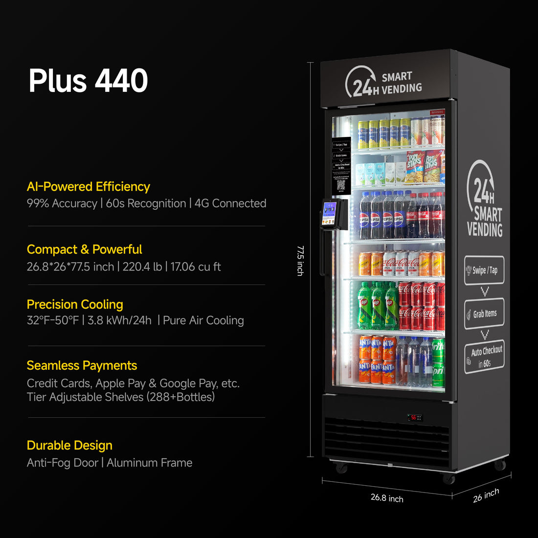 HAHA AI Vending Plus 440 | POS/NFC - Beverage Focus Smart Refrigerated with 288 bottles space