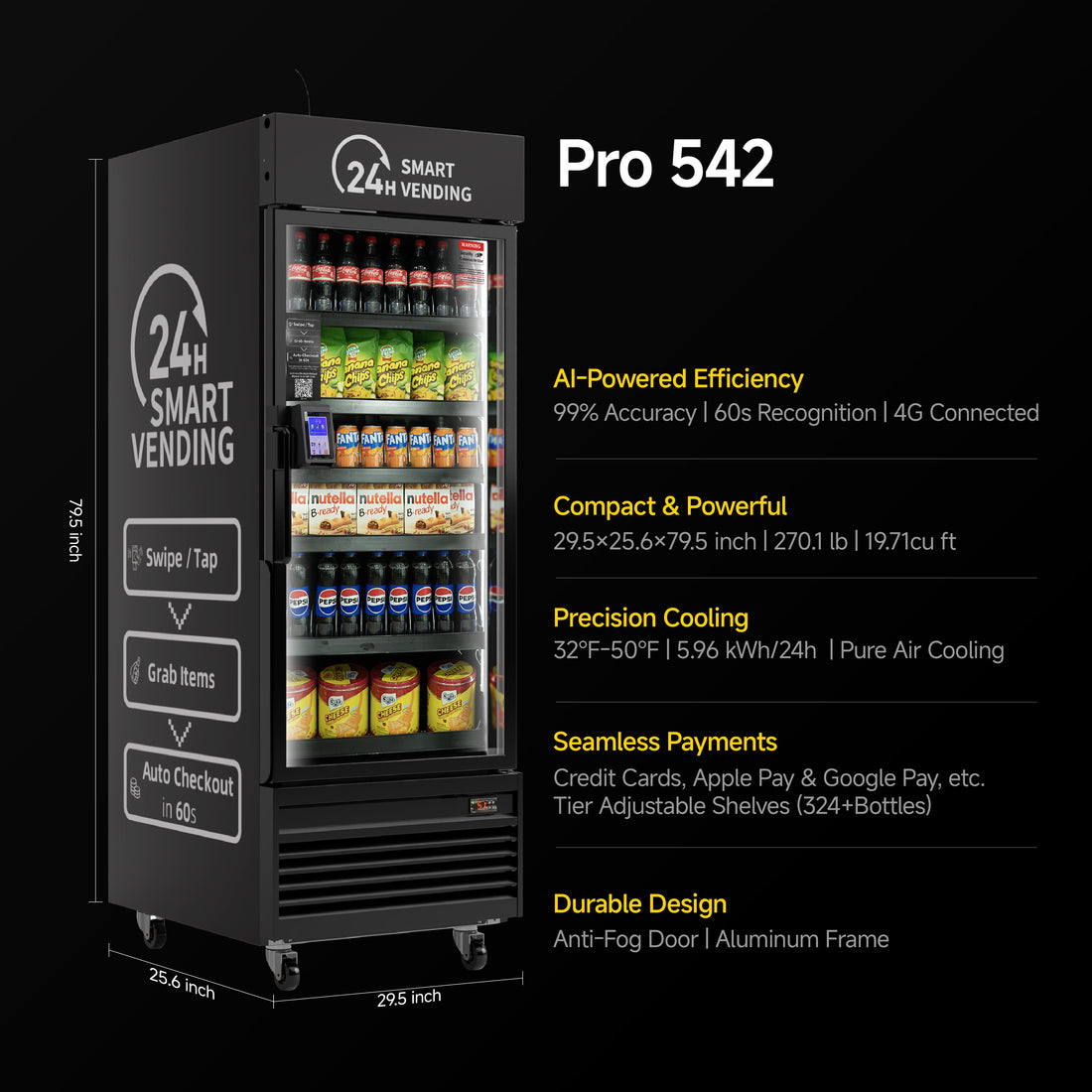 HAHA AI Vending Pro 542 | Cashless - 24/7 Grab & Go Vending with 324 bottles space