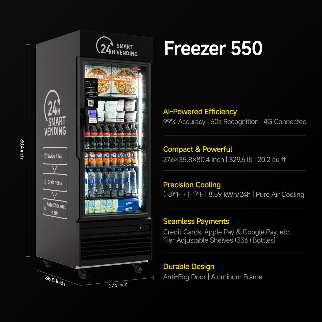HAHA AI Vending Freezer 550 | POS/NFC Flexi-Temp With 336 Bottles Space